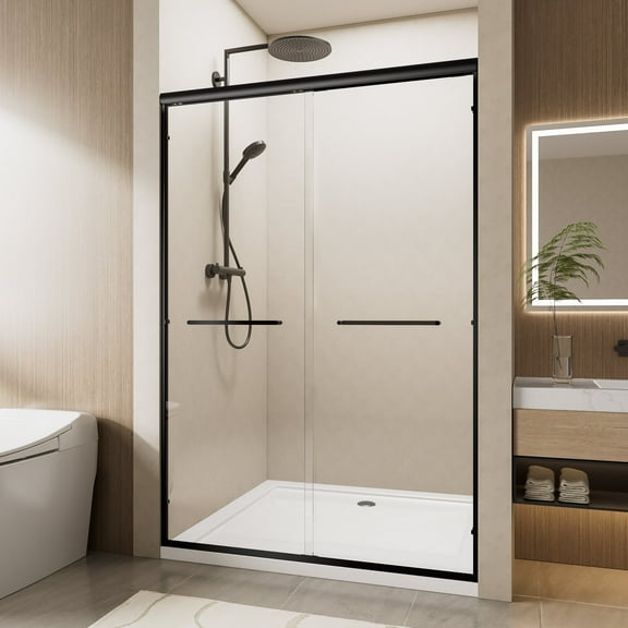 Rizzon Black Glass 60 in x 72 in, 6 mm Thick Clear Sliding Shower Door