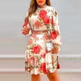thumbnail image 4 of TSADFHJI Jupes pour Femmes Longueur Courte à Volants Robe Maxi à Col Roulé Imprimé Floral Frais & Style S Blanc, 4 of 5