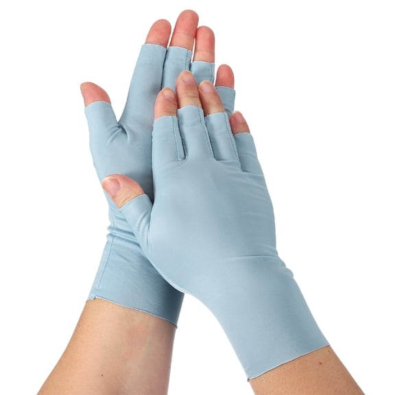 Uxcell Sun Protection Gloves, Half Finger Summer Hand Protection Gloves Breathable Touchscreen Fingerless Mittens, Blue & Nylon Ice Silk