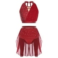 thumbnail image 5 of YiZYiF Women's Lyrical Dance Set Shiny Rhinestones Crop Top with Skirt 2-Piece Modern Dancing Dress Burgundy L, 5 of 7
