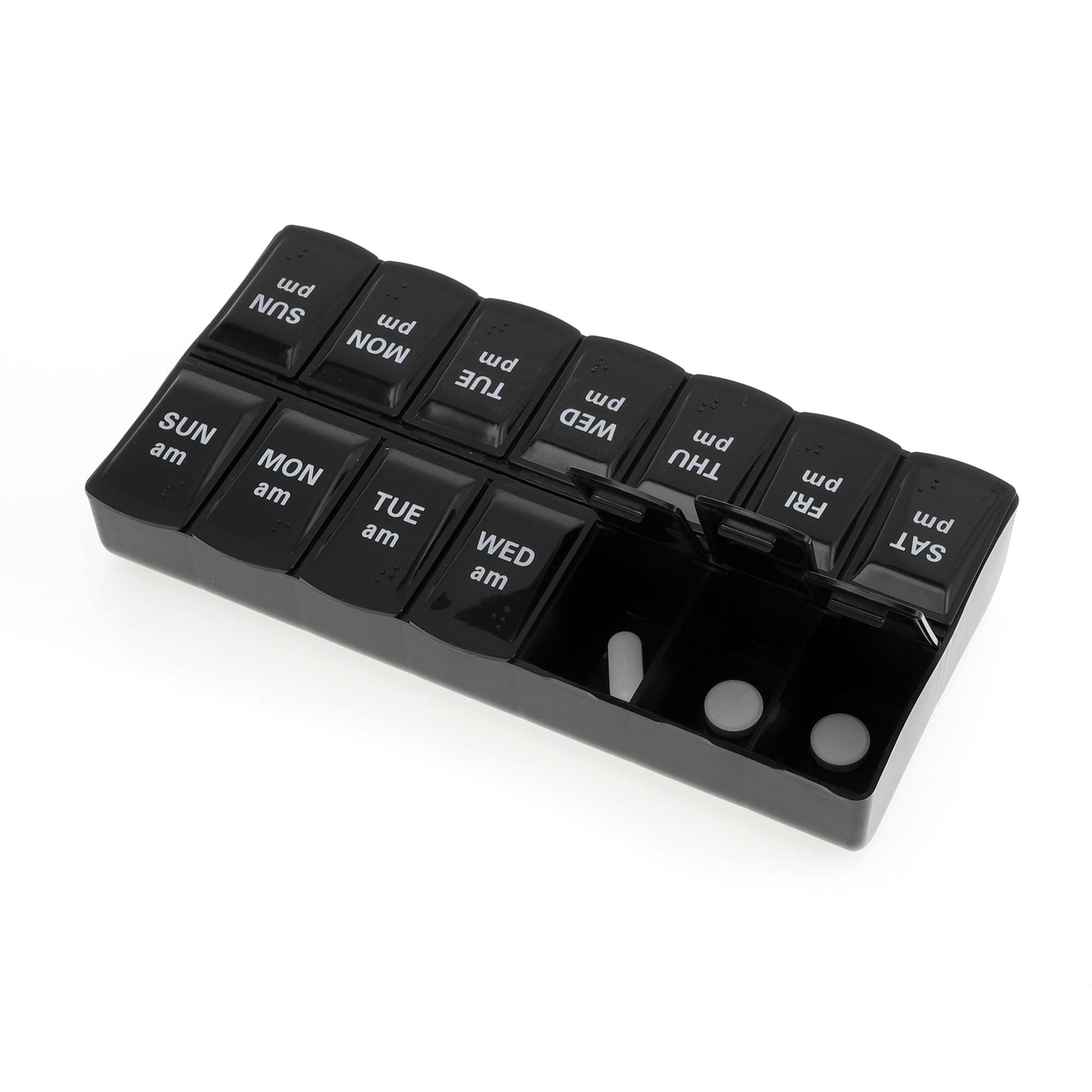 Unique Bargains 14 Grids Double Row Pill Box for Travel 1 Pc Black Large