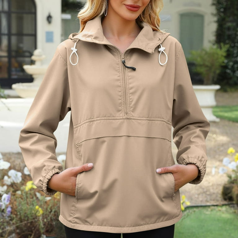 kangaroo pocket half zip hooded jacket