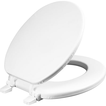 Mayfair Round Soft Toilet Seat in White with Solid Plastic Core with Top-Tite Hinge