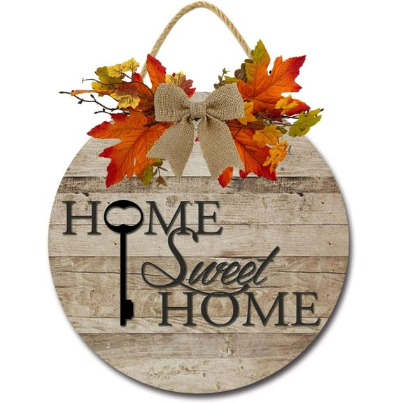 Eveokoki 12" Home Sweet Home 03 Front Door Sign Funny Wreaths Hanging Wooden Plaque Decoration Round Rustic Wood Farmhouse Porch Decor for Home Front Door Decor