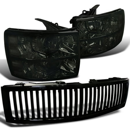 - Spec-D Tuning 2007-2012 Chevy Silverado 1500 Black Vertical Grill + Smoked Lens Headlights 2007 2008 2009 2010 2011 2012