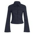 thumbnail image 5 of Summer Tops for Women, Womens Shirts, Fashionable Women's Striped Long Sleeve Button Down Blouse Slim Fit Cardigan for Spring and Autumn Wear, 5 of 5