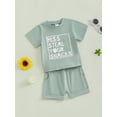 thumbnail image 5 of Kids Baby Toddler Girls Shorts Clothing Set, 6 12 18 24 Months 2T 3T 4T Short Sleeve Crew Neck Letters Print T-shirt with Shorts Summer Outfit, 5 of 9