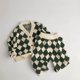 thumbnail image 4 of Suéteres de punto para niños, conjuntos de cárdigan con cuello en V y estampado a cuadros, abrigo y pantalones, ropa de primavera para niños y niñas, 2 uds., 4 of 6