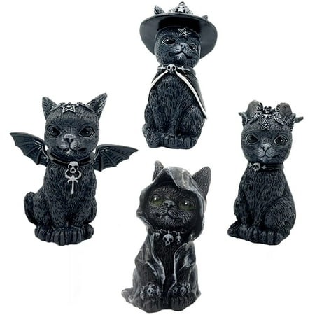 Luoheng Lot De 4 Decorations D Halloween Pour Chat Decor De Chat Figurines De Chat Chat Halloween Nain De Pelouse Ornement En Resine Ornement De Bureau Drole Exterieur Decoration De Jardin Statue
