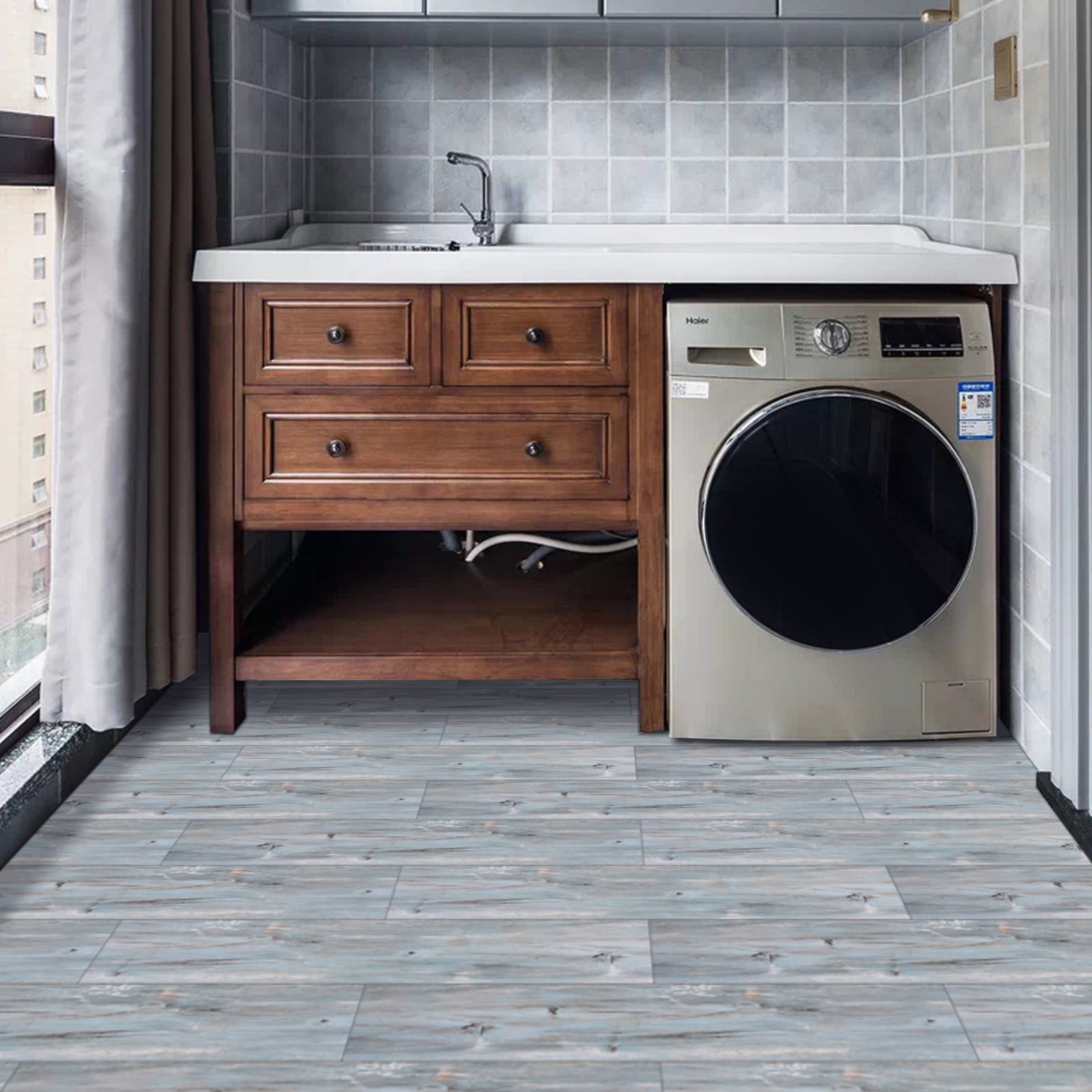 UMIGGEE Vinyl Flooring 6"x36" 10 PCS/Pack Peel and Stick Floor Tiles Natural Blue Wood Grain Look Sticky Floor Tiles Peel and Stick Flooring Self Adhesive Vinyl Flooring (15 Sq. ft/Pack)