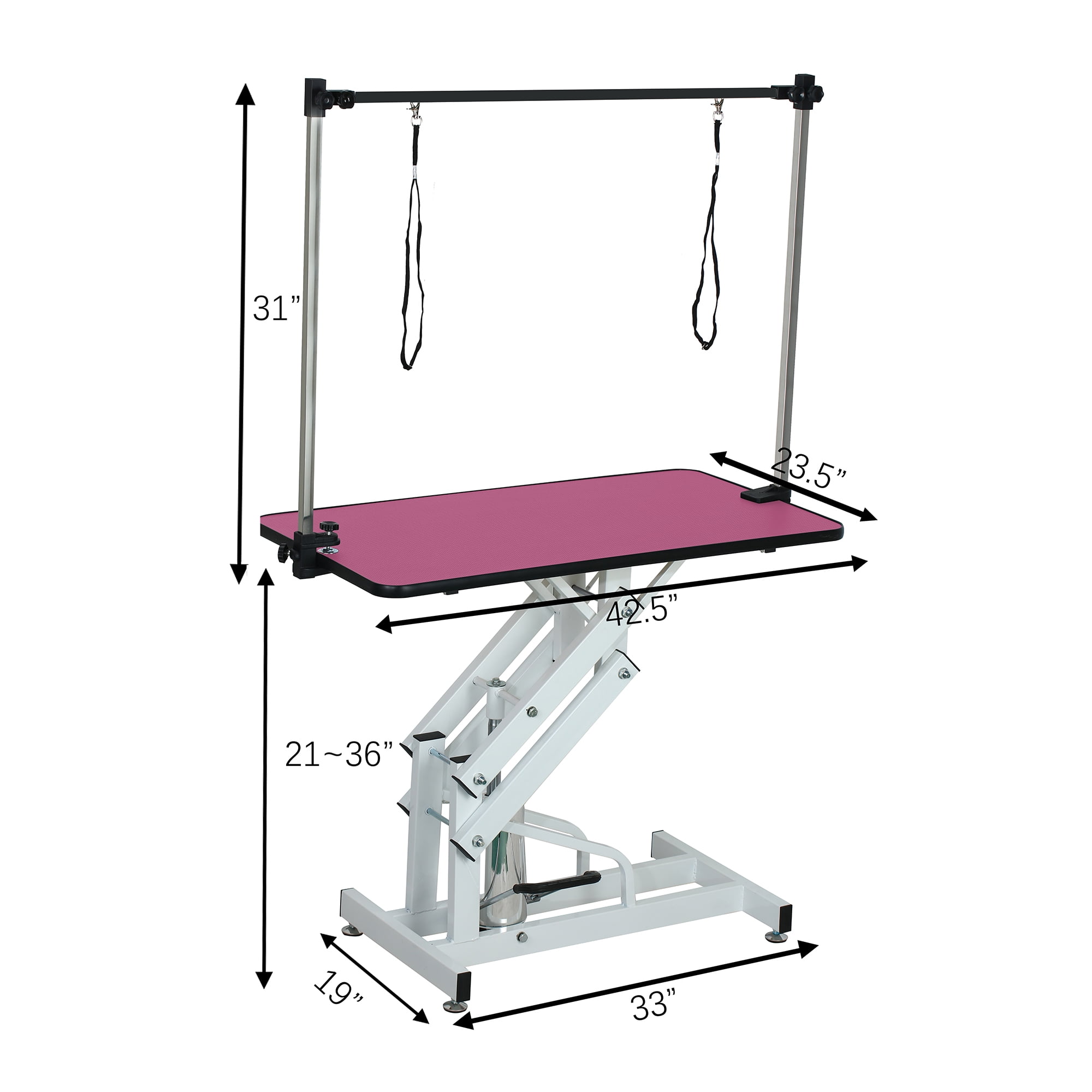 Pefilos 42" Heavy Duty Electric Lifting Pet Dog Grooming Table with "H" Arm, Anti-Skid Rubber Desktop and Powerful Motor Hydraulic Drying Table for Large Dogs, Pink