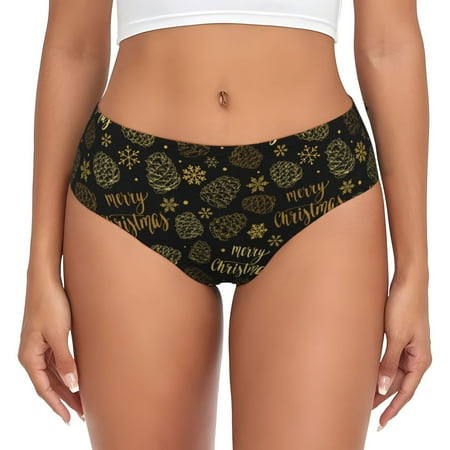 Womens Underwear - Gold Pinecone Merry Christmas No Show Seamless Underwear for Women  Stretch Women s Panties  Hipster Soft Comfort Ladies Panties Bikini Underwear Briefs