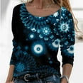 thumbnail image 2 of IROINID Offres T-Shirts à Manches Longues pour Femmes, Col Rond Imprimé, Ample, Automne, Blouse, Chandail, Bleu Ciel, 2 of 5