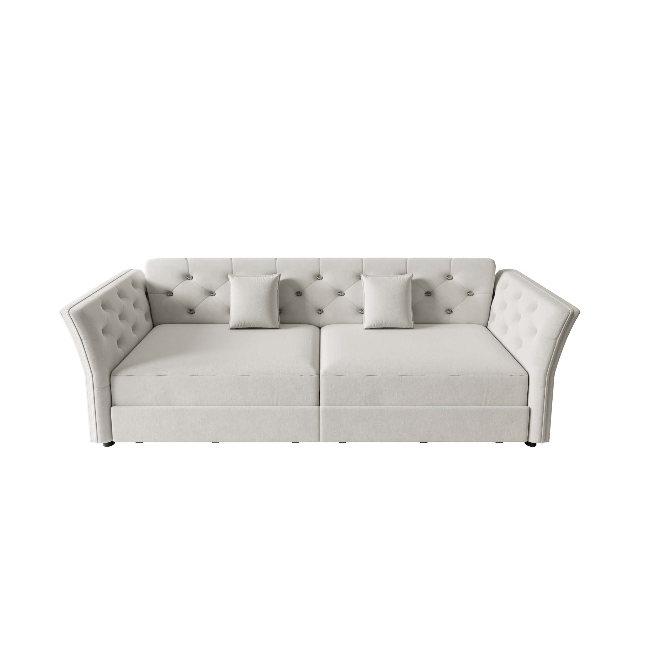 Noble House 74.4" Oversized Velvet Pull Out Sofa Bed, 3-in-1 Convertible Sleeper with Fabric Flower Tufting, Light Grey
