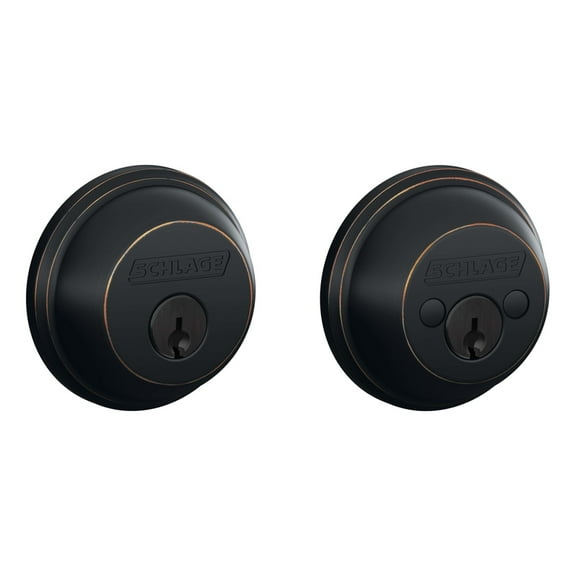 Schlage Double Cylinder Deadbolt - Aged Bronze Finish - 2 Piece, Metal, Durable