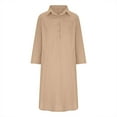 thumbnail image 4 of JNGSA Modest Dresses for Women,Women Long Shirts Dress Cotton Linen Loose Fit Dress Long Sleeve Side Slit Dress Button Lapel Maxi dress Khaki, 4 of 6