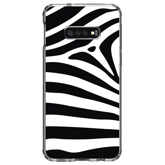 DistinctInk Clear Shockproof Hybrid Case for Samsung Galaxy S10e (5.8" Screen) - TPU Bumper, Acrylic Back, Tempered Glass Screen Protector - Black White Zebra Skin Stripes