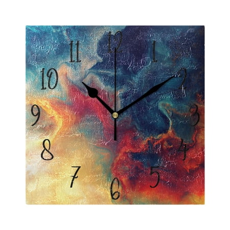 WOBOGO Colorful Flow Pattern Wall Clock 7.78 Inch Battery Operated Silent Unit Square Rustic Vintage Style for Home Bedroom Office Black Pointer