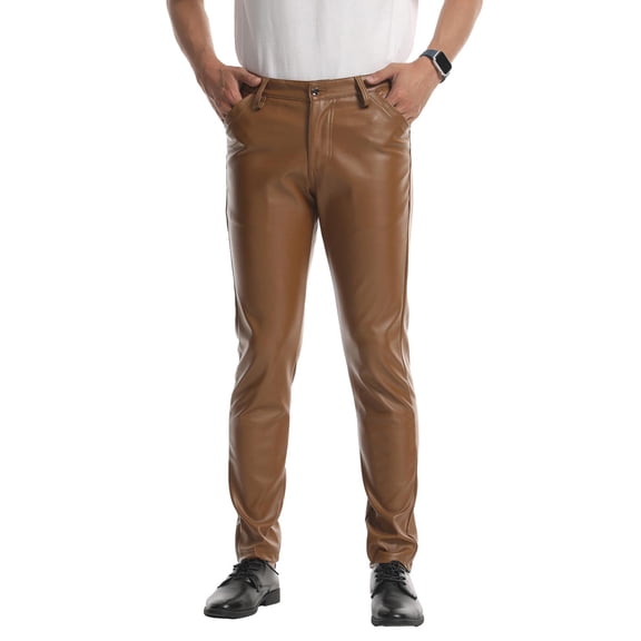 Men's Black PU Leather Pants Slim Fit  Classic Pocket Stretchy Business Casual Trousers Daily Wear