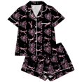 thumbnail image 5 of HAYIMI Bow Spider Web Printed Pajama Sets For Women 2 Piece, Short Sleeve Lapel Collar Button Shirt With Matching Shorts, Cute Style Nightwear Loungewear, 5 of 5
