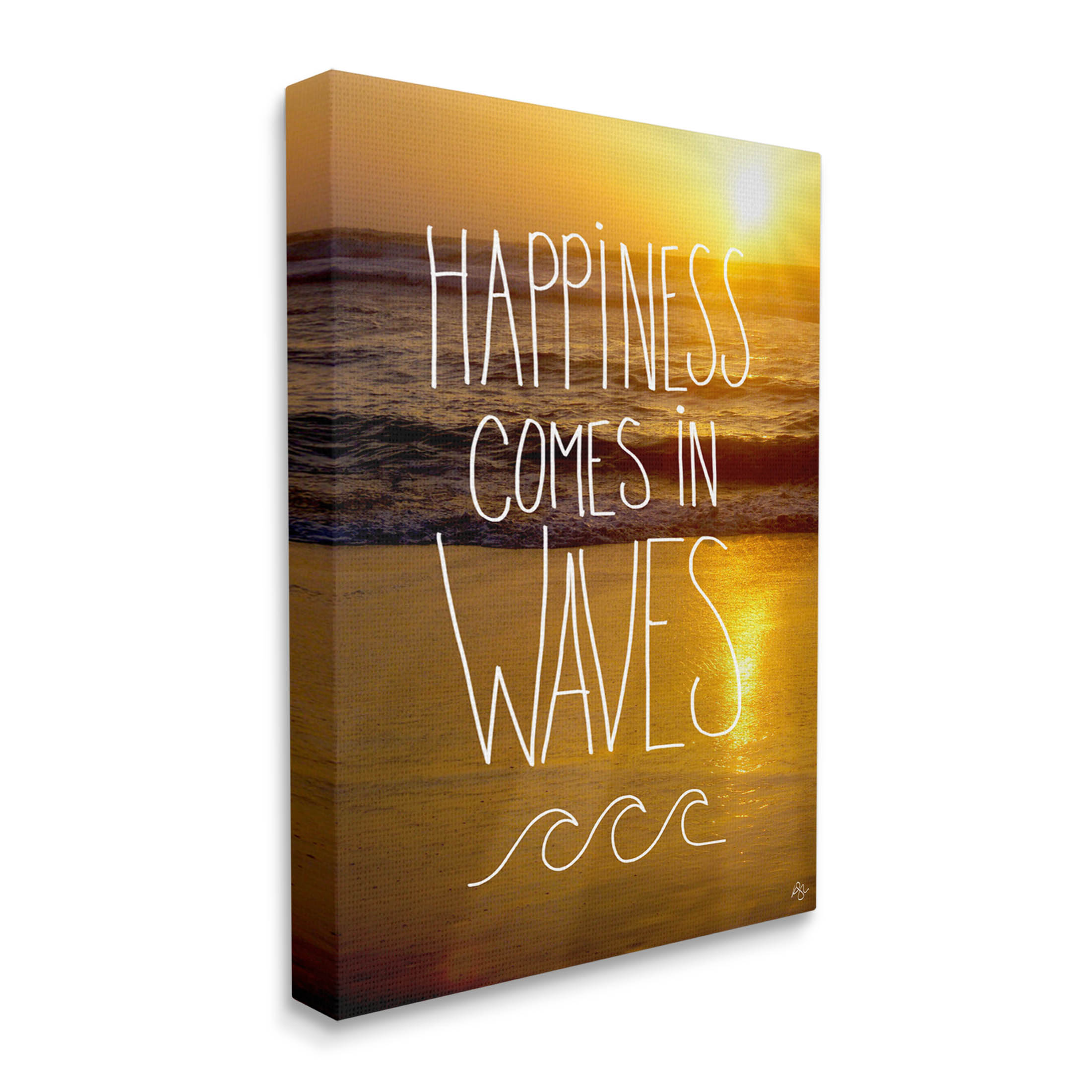 Stupell Industries Happiness Comes In Waves Phrase Graphic Art Gallery Wrapped Canvas Print Wall Art, Design by K. Kaufman
