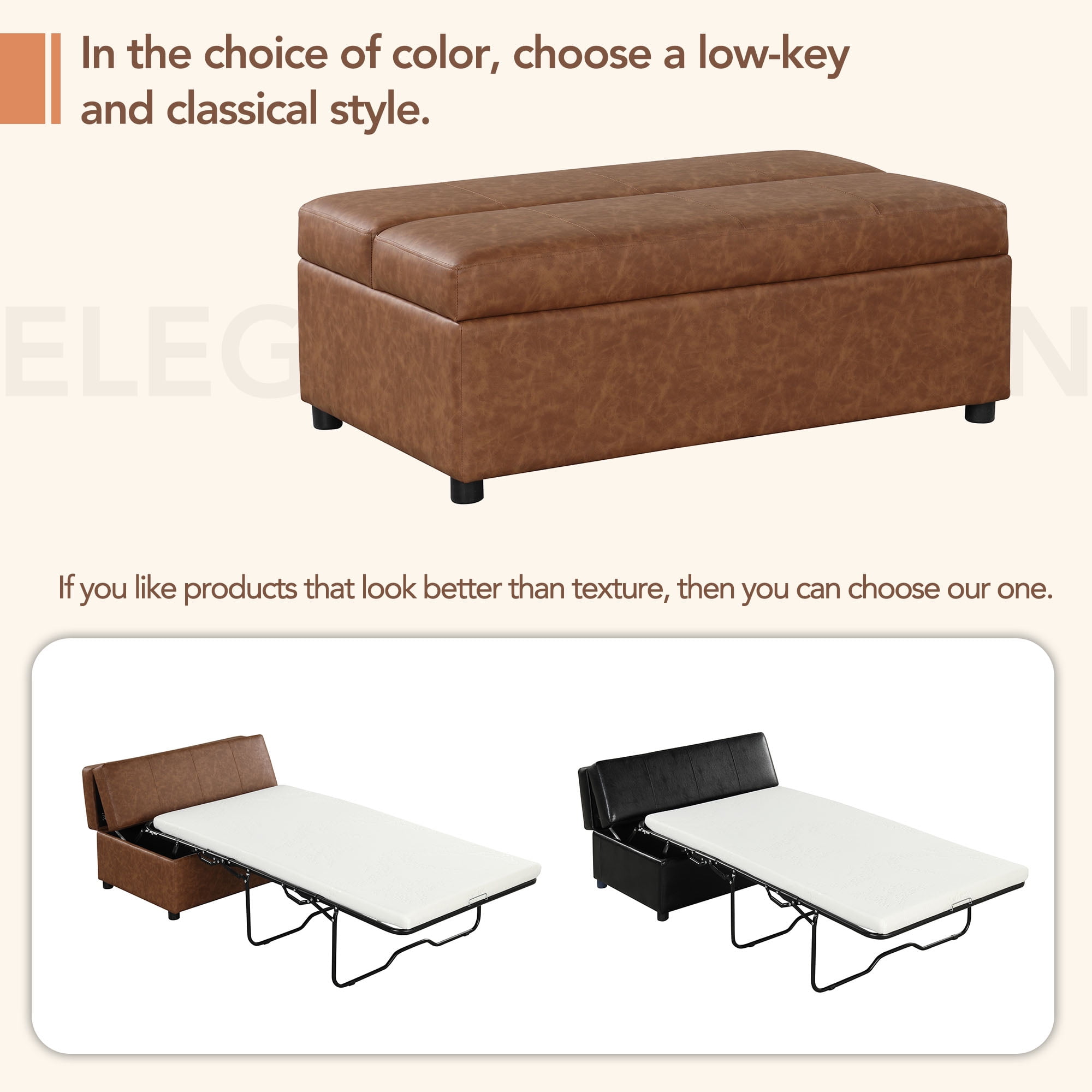Euroco Twin Size Folding Ottoman Sleeper Bed with Mattress Convertible Guest Bed，Brown