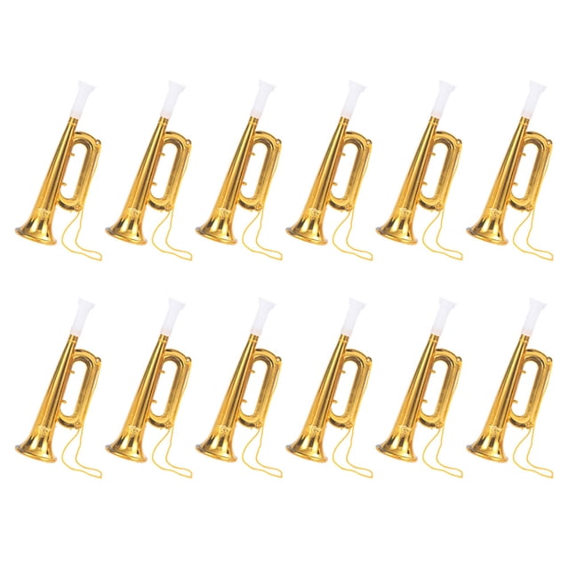 QUMIIRITY 12pcs Trumpet Musical Instrument Toy ABS Golden Promote Brain Development for Kids Parties