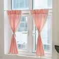 thumbnail image 2 of Nvzi Boho Embroidered Kitchen Tier Curtains with Tassels Rod Pocket Farmhouse Linen Textured Cafe Half Window Curtain, 1 Panel (Pink,52"x18"), 2 of 4