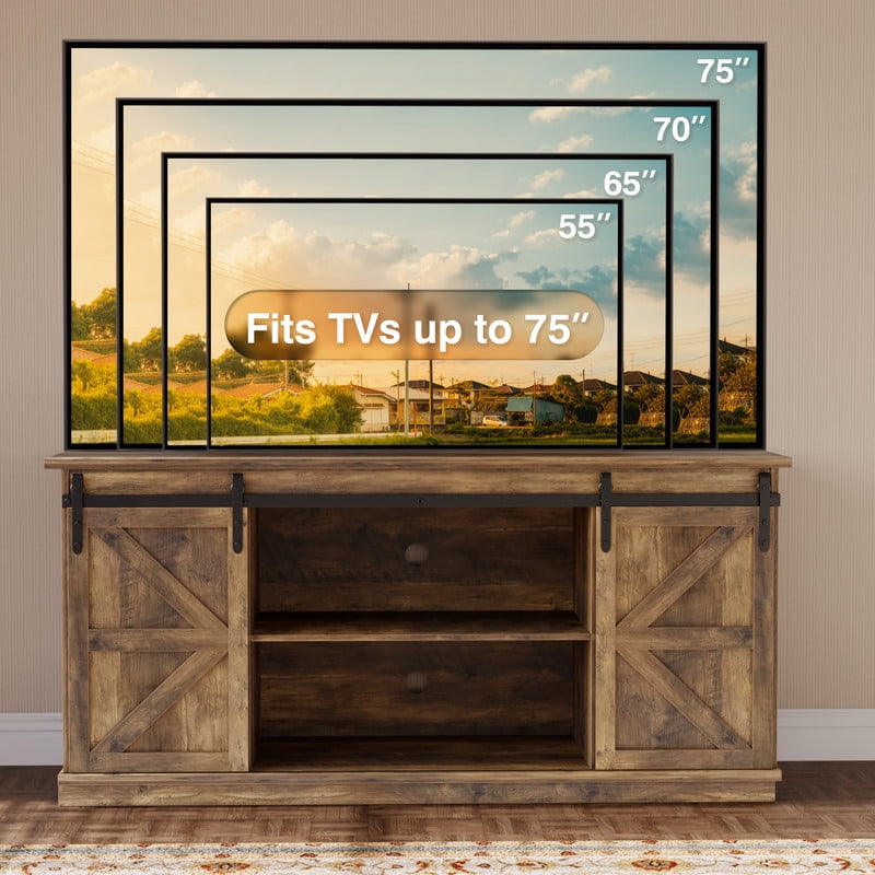 Homall TV Stand for 65 Inch TV, Storage Cabinet with Sliding Barn Door, Entertainment Center,Rustic Oak