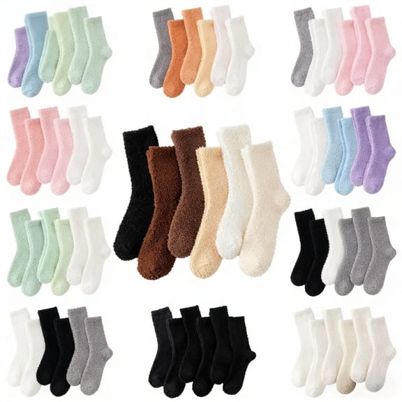 Yangnuo 6-Pack Warm Colored Fleece High Socks for Women 6PC Hairy Socks For Women In Winter Thick And Warm Mid Tube Socks Cute Australian Fleece Floor Socks