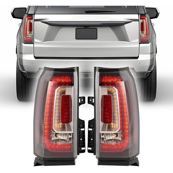 KOJEM Pair LED Tail Light Compatible with 2015-2020 GMC Yukon/GMC Yukon XL Brake Rear Lamp Taillight w/C-Shape LED Tube Replacement for GM2800268 GM2801268 - Clear Lens Left&Right Side