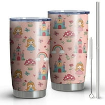 20oz Tumblers Princess Mushroom Castle Pattern Stainless Steel Vacuum Insulated Double Wall Travel Tumbler Cups Mug with Lid and Straw,Cleaning Brush for Cold & Hot Drinks