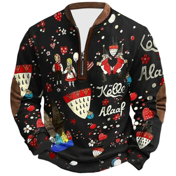 Camisa de Manga Larga de Poliéster Hombres Camuflaje Imprimir Media Cremallera Cuello Redondo Top Casual