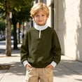 thumbnail image 6 of YUANxueke Boys & Girls Fleece Color Block Sweatshirt Long Sleeve Zip Up Mock Neck Pullover Top,Army Green,3 Years, 6 of 8