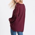 thumbnail image 3 of Honeeladyy Sales Women's Shiny Sequins Decoration Blouse Raglan Long Sleeve Casual Tops Sequin Patchwork Comfy Loose Crewneck Pullover Red, 3 of 8