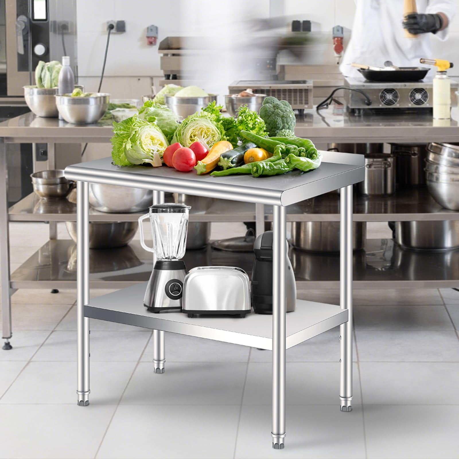 Yeshouse Stainless Steel Table for Prep & Work with Backsplash Commercial Heavy Duty Kitchen Worktable with Adjustable Under Shelf for Restaurant Business Home Outdoor
