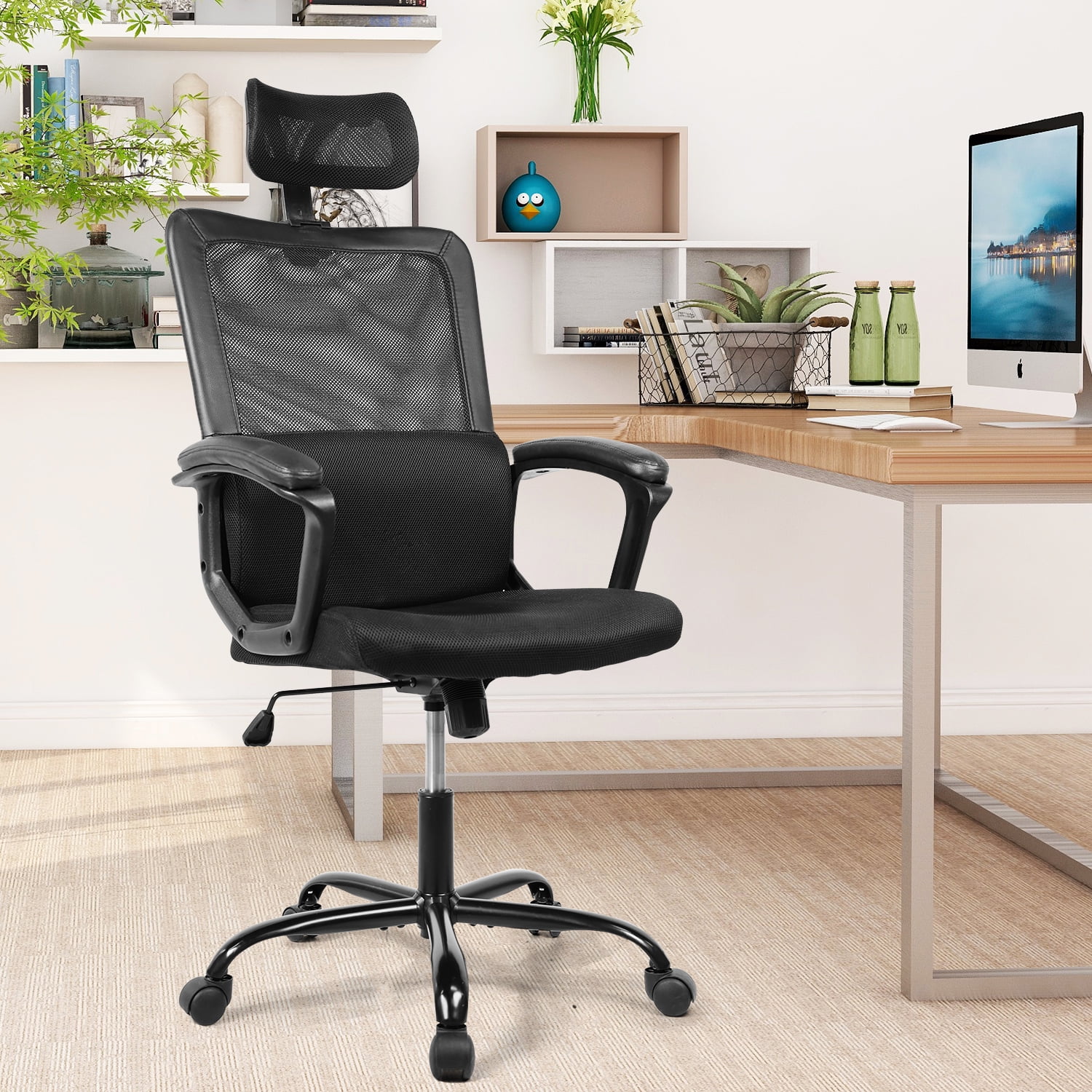 Black Ergonomic Mesh Executive Swivel Computer Desk Office Chair w/ Hanger 