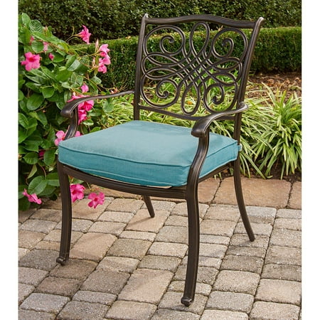 Hanover Traditions 9-Piece Rust-Free Aluminum Outdoor Patio Dining Set with Blue Cushions, 8 Dining Chairs and Aluminum Rectangular Dining Table, TRADDN9PC-BLU