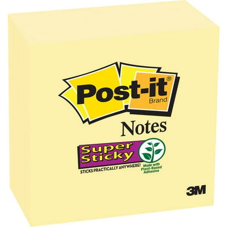 Post-it Super Sticky Notes 4 Pack, 3in. x 3in., Canary Yellow