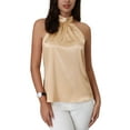 thumbnail image 1 of INSPIRE CHIC Haut Sans Manches pour Femme, Col Licou, Dos à Nouer, Blouse de Travail en Satin, Beige, m, 1 of 5
