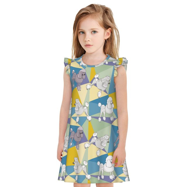 Fotbe Cute Poodle Dog Vestido de Dormir para Niñas de 3 a 10 Años, Mangas Cortas, Estilo Princesa, Pijama Camisón con Mangas Voladas-XX-Large