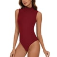 thumbnail image 3 of Vaslanda Women's Mock Turtleneck Sleeveless Tank Tops Ribbed Bodysuit, 3 of 5