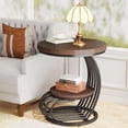 thumbnail image 4 of Finmind 2-Tier Round End Table Set of 2, Wood Side Table with Storage Shelf, Arc-Shaped Metal Frame Bedside Nightstand for Living Room, Bedroom, Rustic Brown & Black, 4 of 8