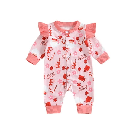 

Woshilaocai Girl Fall Christmas Romper Print Long Sleeve Button Down Jumpsuit