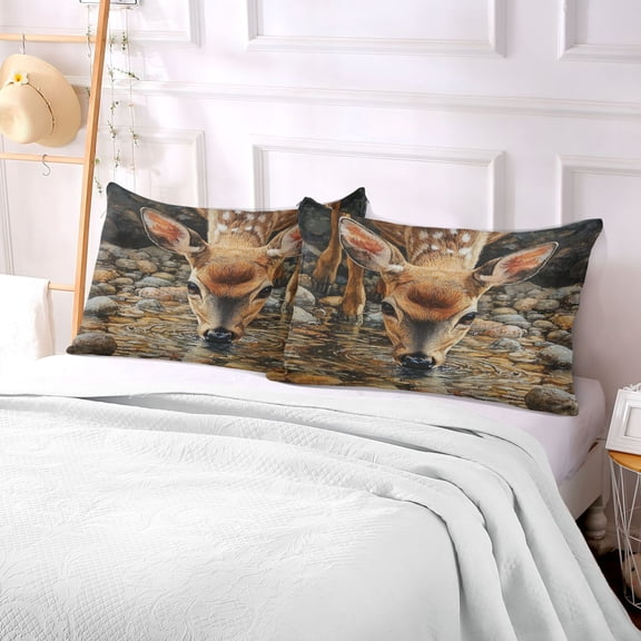 Pillow Case Plush Pillow Deer Drinking Water From_the_river_wi_94e61581-cbf4-480e-b0d9-4 Case standard size/King size/Queen size Bed Pillow Pillowcases