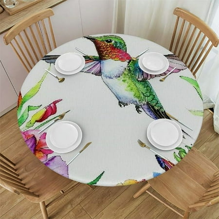 

BCIIG Hummingbird Flowers Round Tablecloth Stain Resistant & Washable 100% Polyester Fiber for Indoor Outdoor Kitchen Dining Wedding Parties Table Cover 42-46