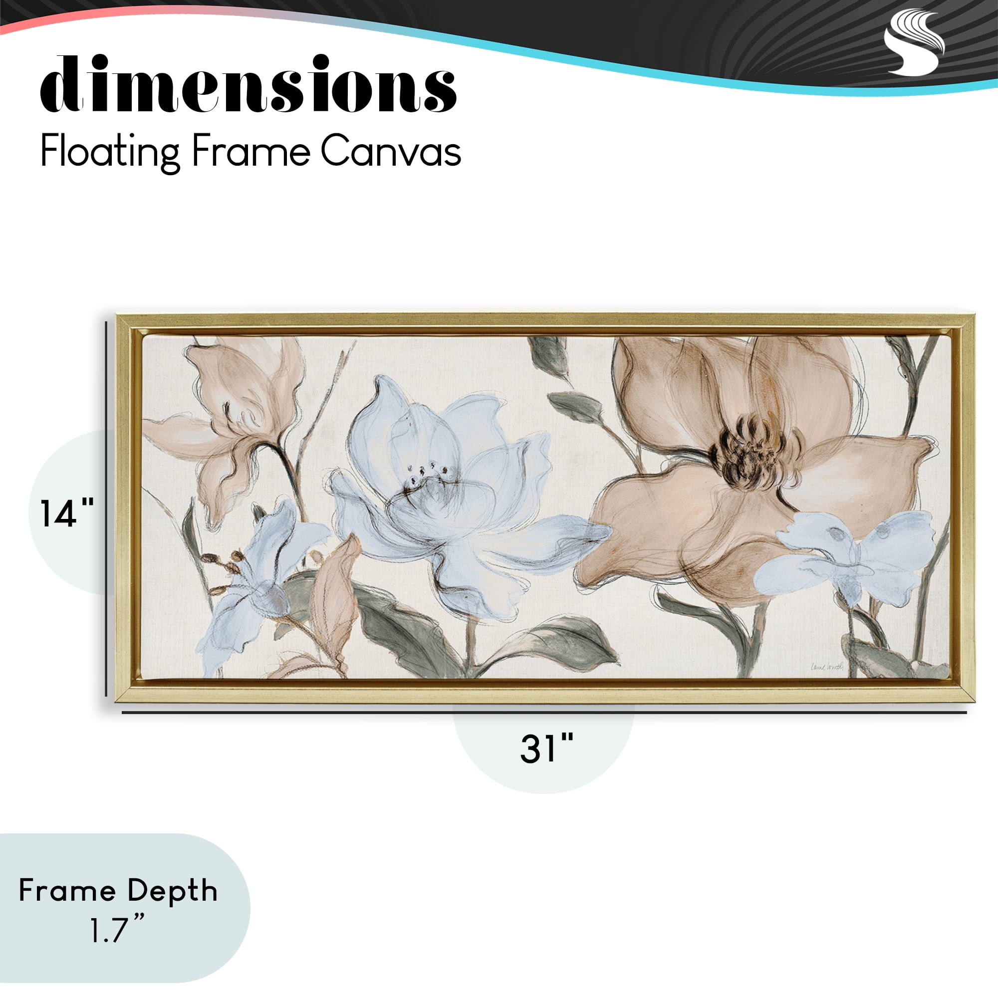 Stupell Industries Soft Whispering Florals Gold Framed Floater Canvas Wall Art, design by Lanie Loreth