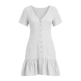 thumbnail image 5 of YuXingFu Royal Blue Dresses for Women Mid-Length V-Neck Plus Size Womens Dress Short Sleeve with Buttons Casual Summer White S, 5 of 7