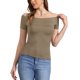 thumbnail image 1 of INSPIRAR CHIC Blusa de Mujer de Manga Corta Off the Shoulder a la Cadera Sólida XL Caqui, 1 of 5