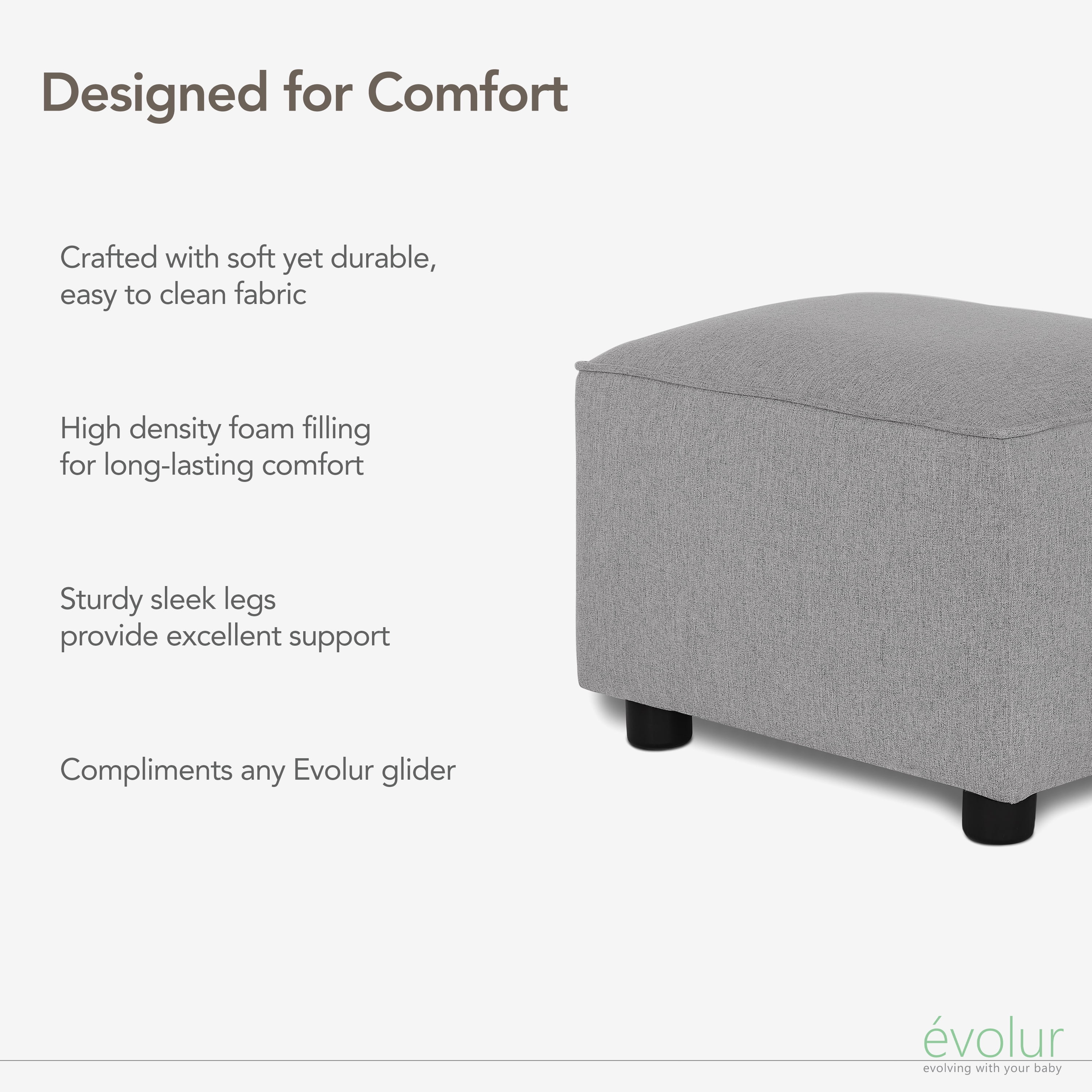 Evolur Holland Rectangular Upholstered Ottoman, Grey